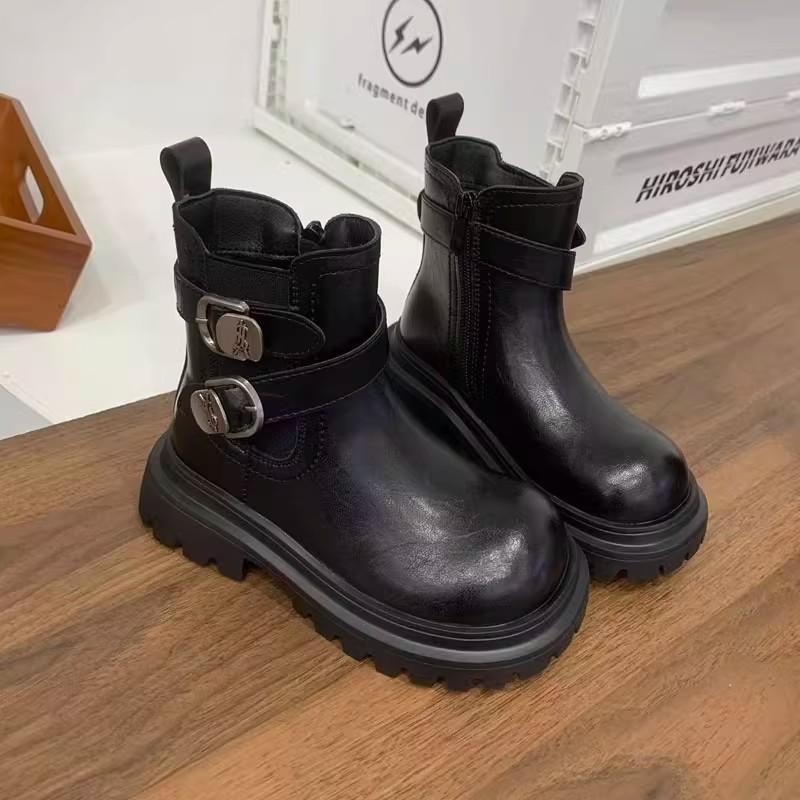 Autumn/Winter Fashionable and Versatile Leather Boots for Girls British Style Fleece-lined Short Boots Non-slip Soft-soled Cotton Boots