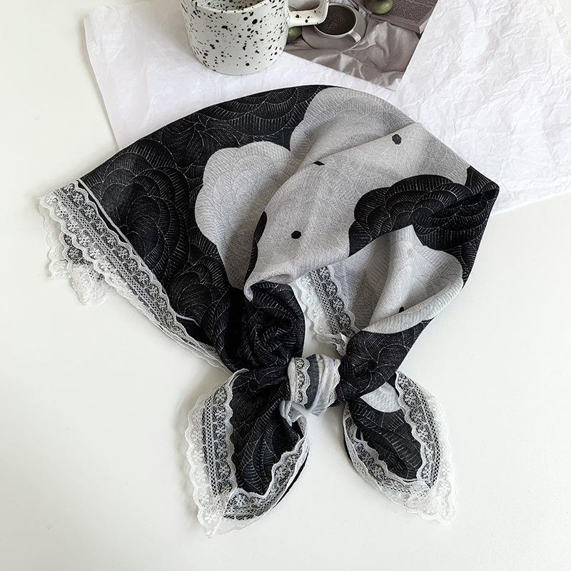 Silk Scarf Neck Small Square Scarf Lace Striped Cashew Nut Silk Scarf Spring and Summer Light Headscarf Headband Decorative Scarf