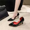 Red-soled High-heeled Shoes for Women's 2025 New Patent Leather Color-sensitive Side Empty Pointed Thin Heel Non-slip Light-mouth Women's Single Shoes