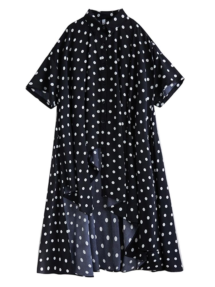 XITAO Polka Dot Irregular Lapel Dress GYX1544