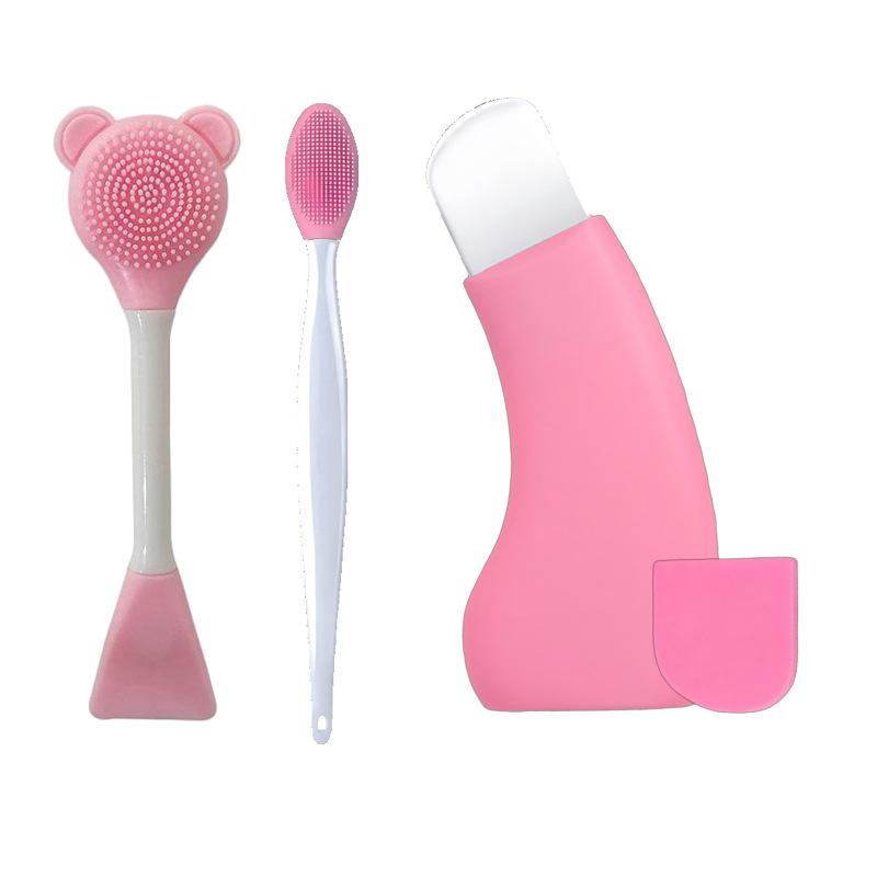 

3-in-1 Blackhead Remover Tool Kit, Silicone Facial Cleansing Brush & Face Scraper, Pore Cleaner for Acne & Comedones, Manual Skin Care Set 3PCS розовый