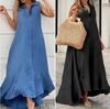 European and American New Lapel Sleeveless Cotton and Linen Pendulum Long Dress Women's Clothing
