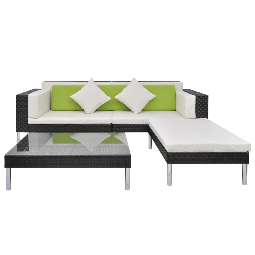 4 piece garden lounge set with cushions poly rattan black