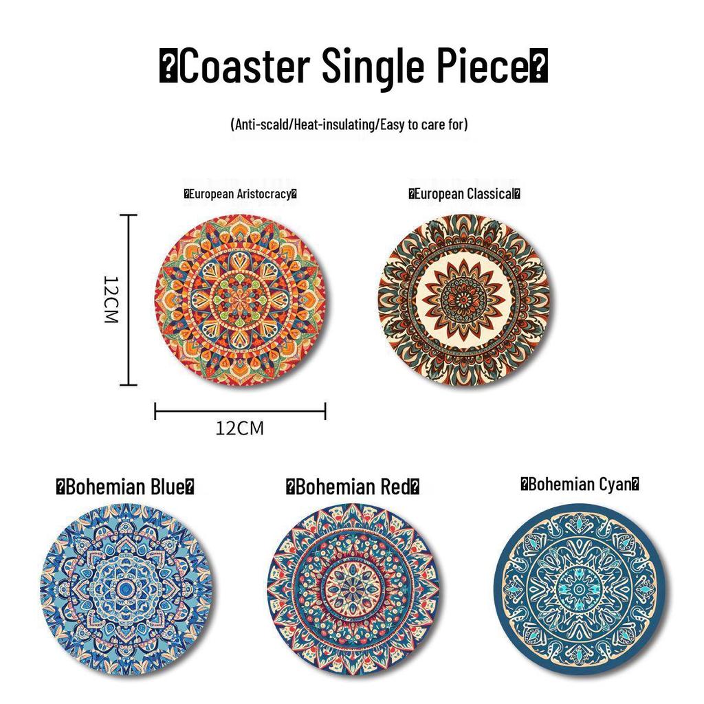 Bohemisch-Nordischer Runder Hitzebeständiger Anti-Rutsch-Tischuntersetzer mit Wasseraufnahme