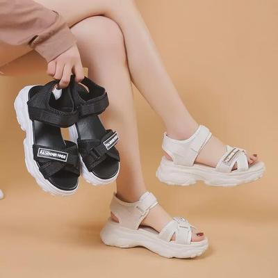 2024 Kore Öğrenci Velcro Platform Spor Sandaletleri: Günlük Plaj & Çapraz Askı Tasarımı