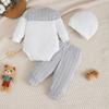 3PCS Newborn Baby Boy Clothes Set Long Sleeved Color Blocked Bodysuit+Gray Pants+Hat Autumn Clothing for Toddlers 1-18 Months