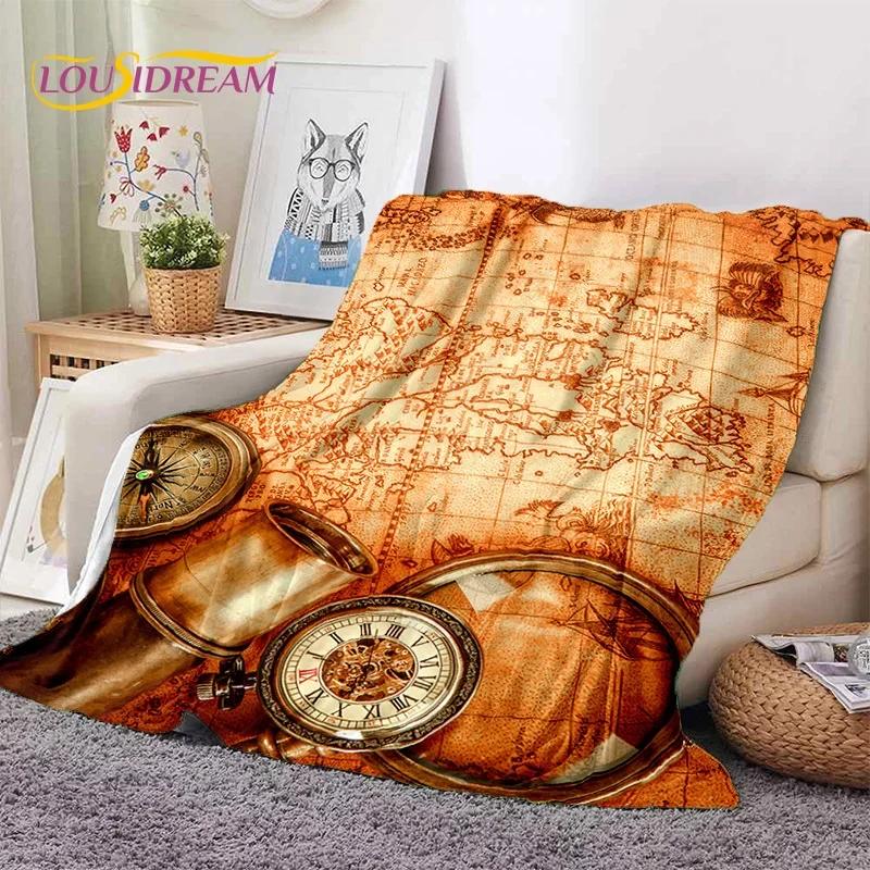 Mappa del Mondo di Carta Nautica Antica 3D Bussola Morbida Coperta in Flanella per Letti Camera da Letto Divano Picnic, Coperta da Lancio per Esterni Tempo Libero