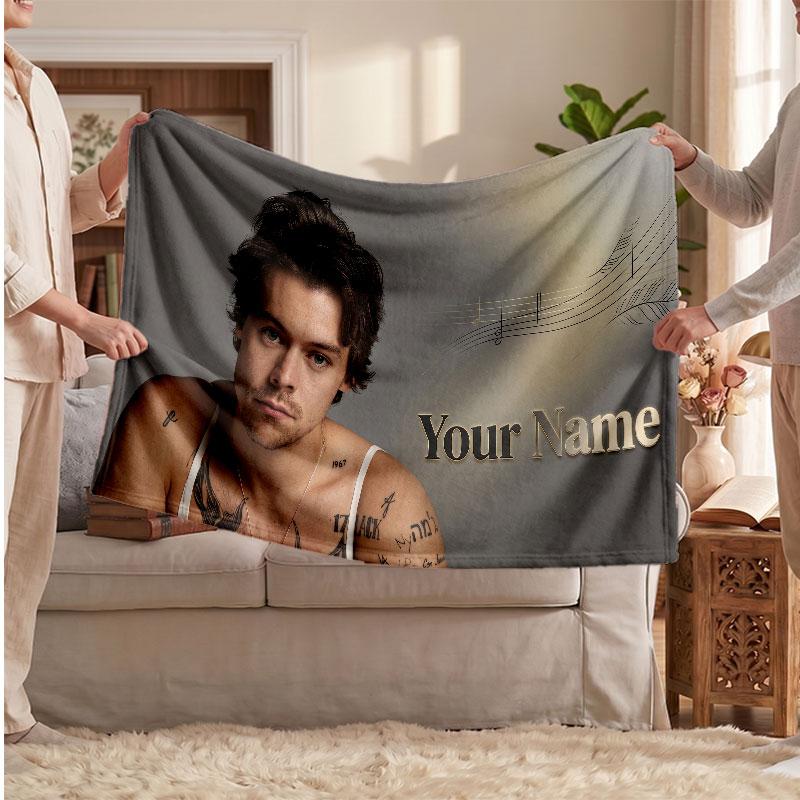 Harry Styles Flannel Blanket, Custom Name Text Personalized Soft Throw Blanket Home Decor Gift