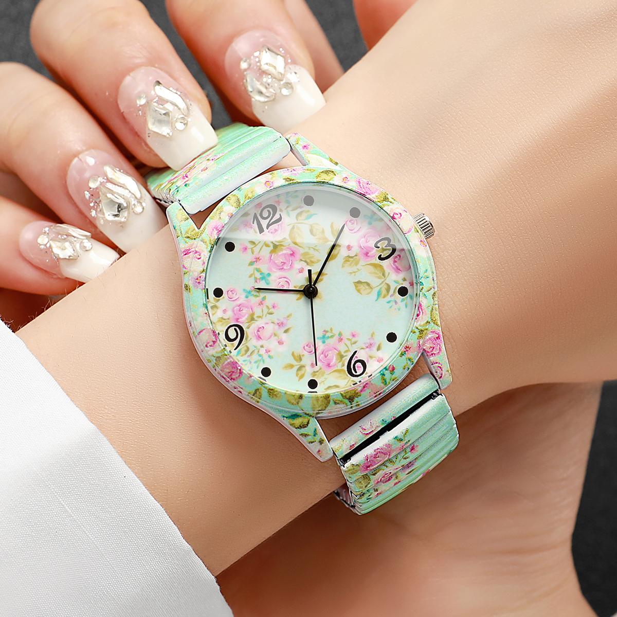 Dai Lanfu Women's 3Pcs/Set Printed Watch Fashion Casual Digital Scale Dial Temperament Elegant Printed Quartz Watch Combination Set No Box
