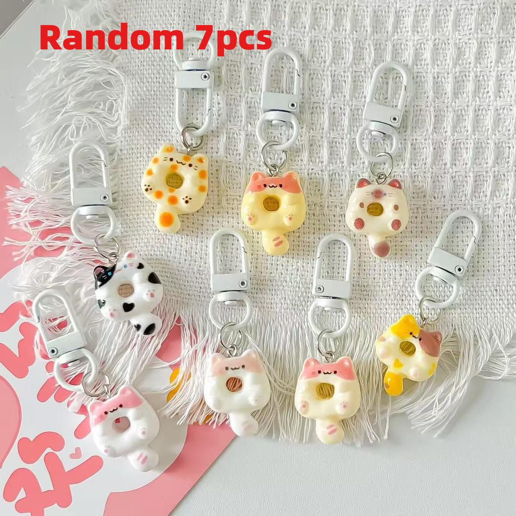 Cute Donut Cat Keychain Bag Pendant Student Backpack Decoration Best Friend Phone Chain Small Gift Accessory
