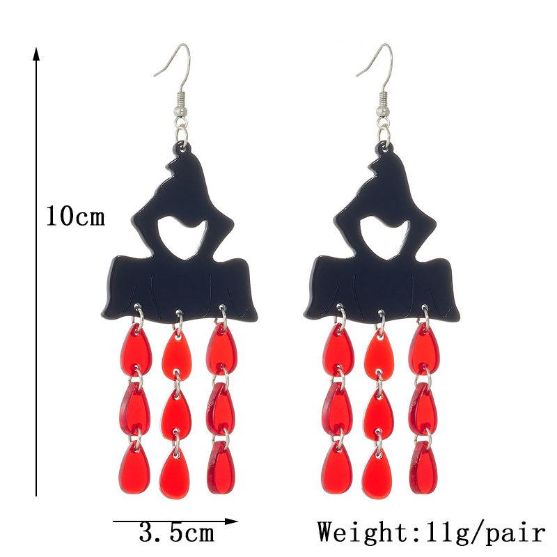 Cercei acrilici de Halloween europeni și americani noi cu picături de sânge, ciucuri, stil întunecat exagerat, cercei personalizați