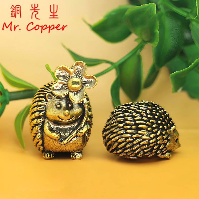 Copper Hedgehog Small Ornaments Solid Brass Antique Animal Sculpture Crafts Desk Tea Table Decoration Home Decor For Living Room
