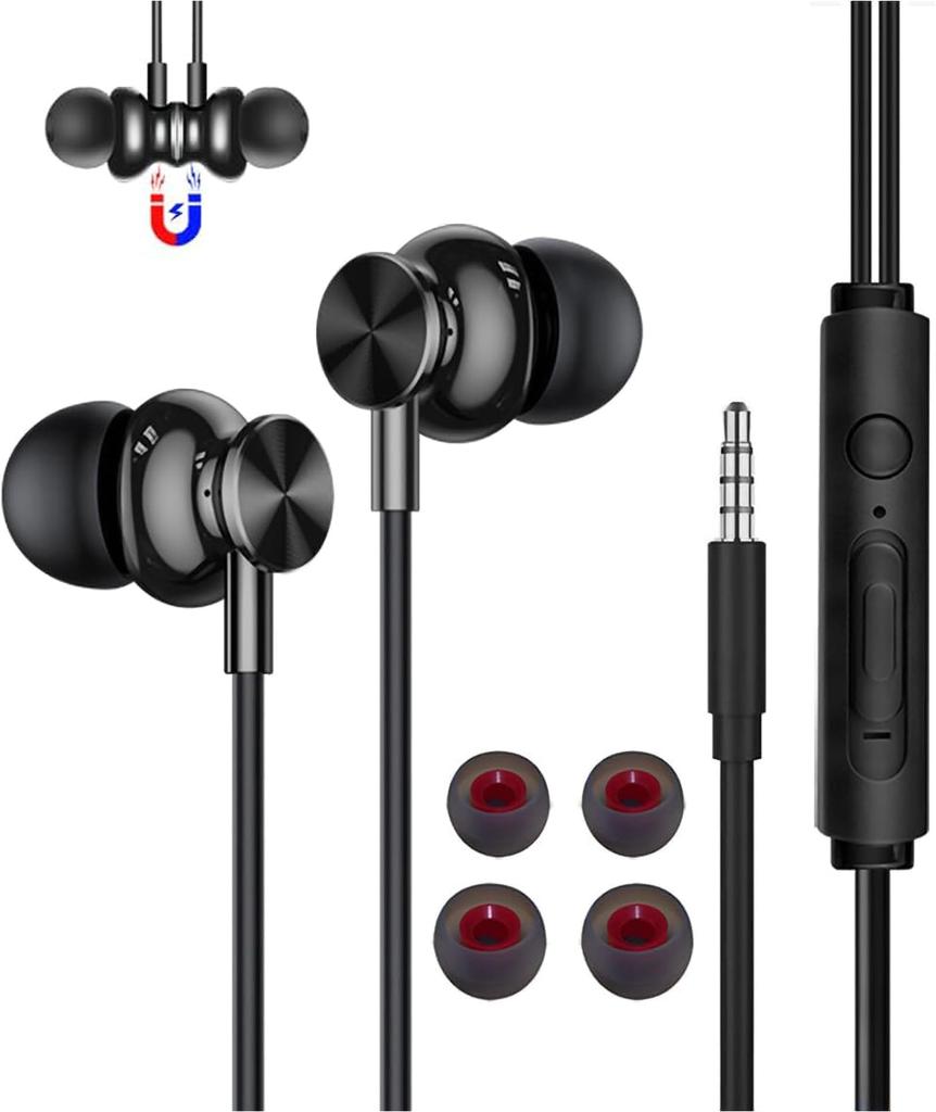 Wired 2m with Magnetic Noise Stereo Extension Compatible with All Interface Black Earphones, Length, Microphone, Design, Cancelling, Earphones, Cable,