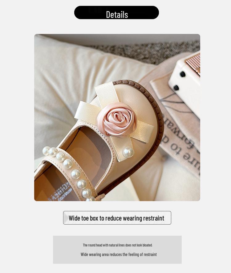 Girls' Round-Toe Floral Leather Shoes, 2026 Spring/Autumn Collection, Versatile Korean Style, Fashionable Princess Shoes for Little Girls