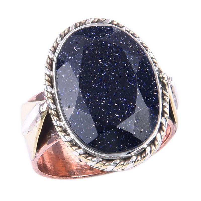 Natürlicher Blauer Sonnenstein Edelstein 925 Sterlingsilber Zweifarbig Geschenkring Gr. 6 o9S22