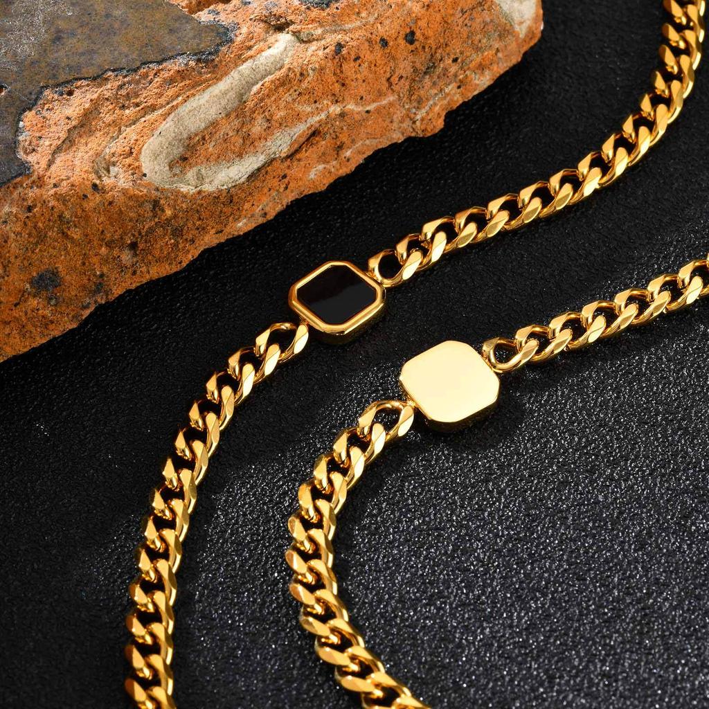 Herren Trendiges Hip Hop Sechsseitig Geschliffenes Gold Stahl Kettenarmband