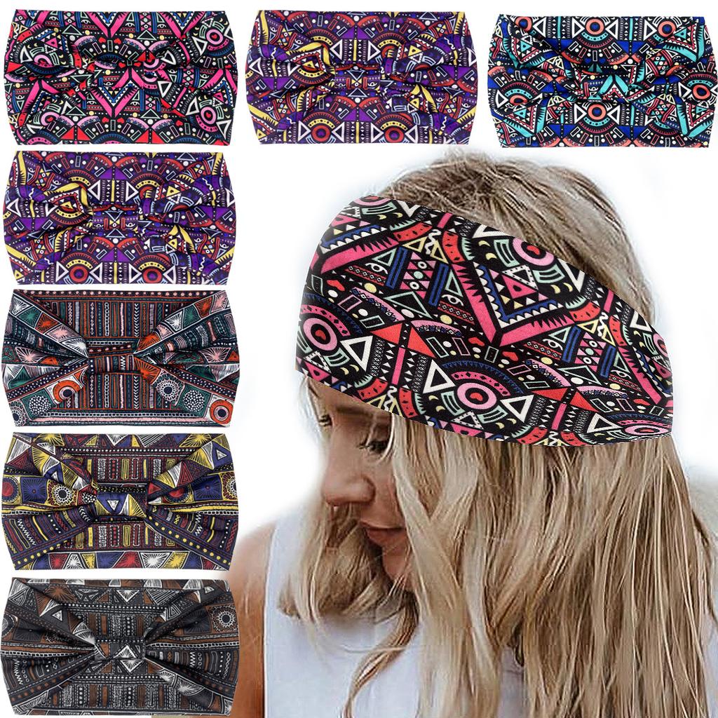 Knot Headband, Color Blocked Pattern Printed Sports Headband, Fashionable Polka Dot Wide Edge Elastic Headband