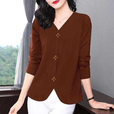 Long Sleeve T-shirt Women Spring Autumn New Item Plus Size Fat Mm Stylish V-neck Top Loose Inner Layer Bottom Shirt