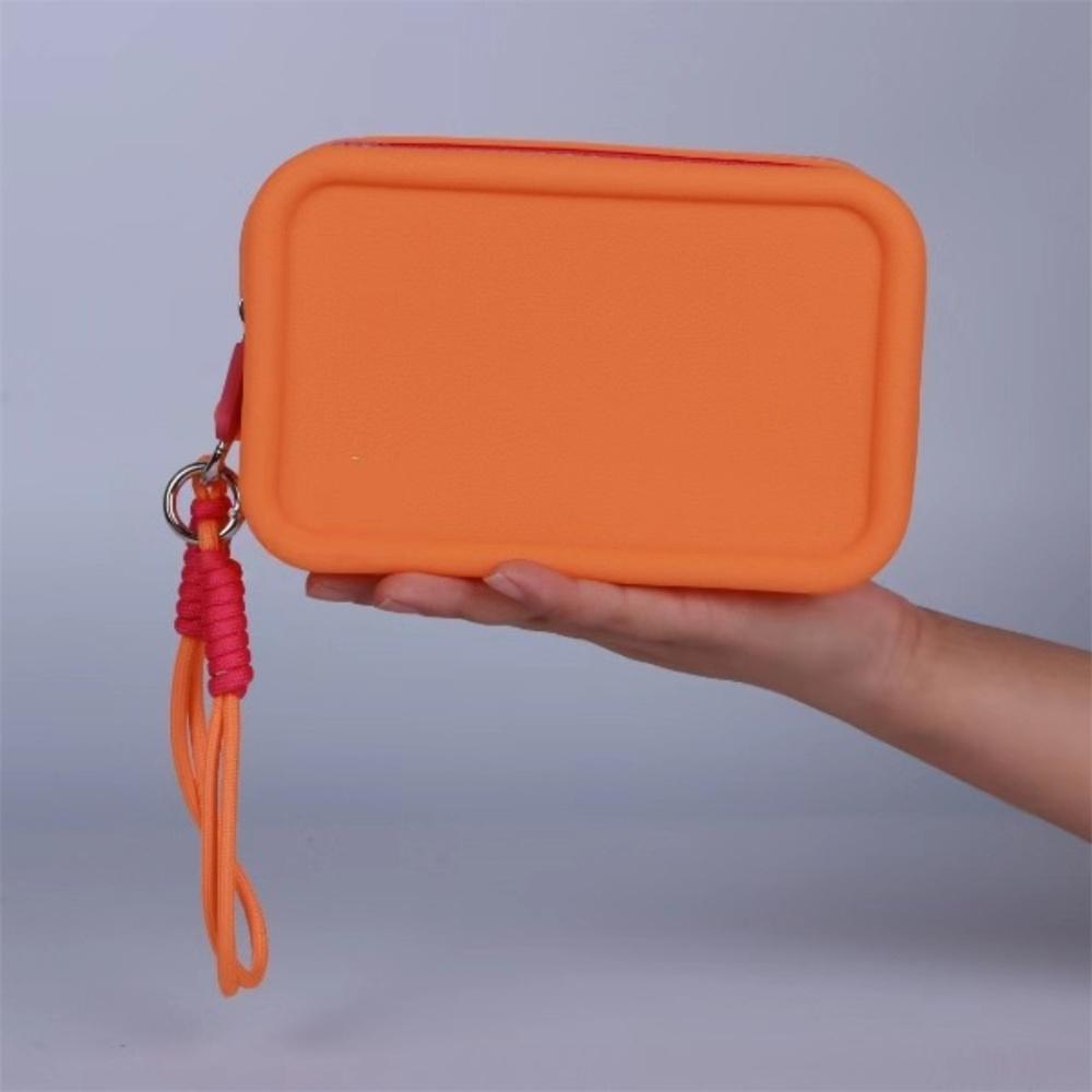 Candy Silicone Makeup Bag With Braided Wrist Rope Portable Lanyard Cosmetic Bags Waterproof Zipper Toiletries Lipstick Bag