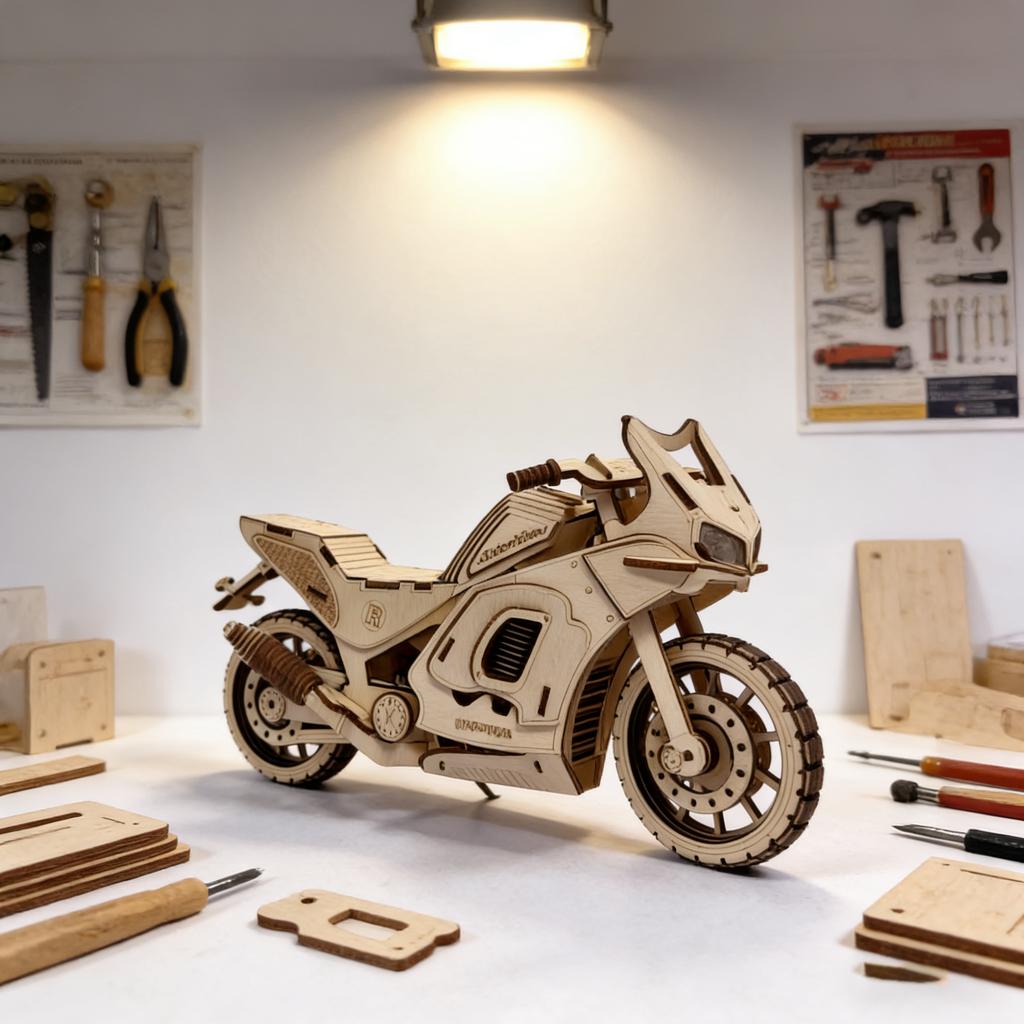 3D Wooden Motorcycle Puzzle Miniature : The Perfect Holiday Present Ideal for Halloween Christmas Plus Birthdays