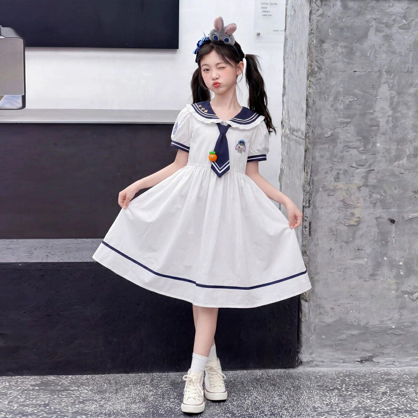 Children s Korean-Style Summer Sailor Dress with Cartoon Design 150 cm