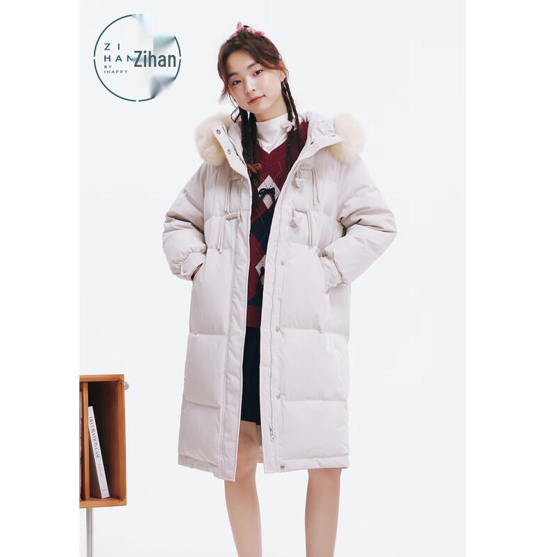 ZIHAN Women s Long Hooded Down Jacket with Fur Collar L