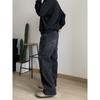 Męski Czarny Oversize'owy Bluza z Kapturem i Ciemnoszare Szerokie Jeansy Zestaw Casualowy Streetwear