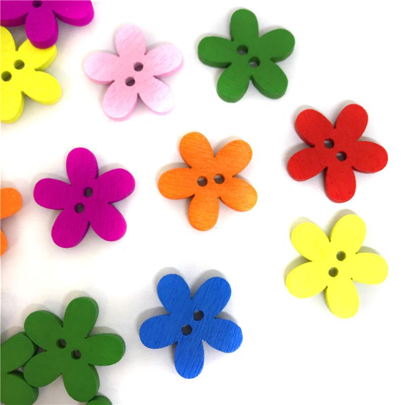 50/100pcs Colorful Flower Wooden Buttons (2 holes button) Sewing Buttons DIY Craft 15mm