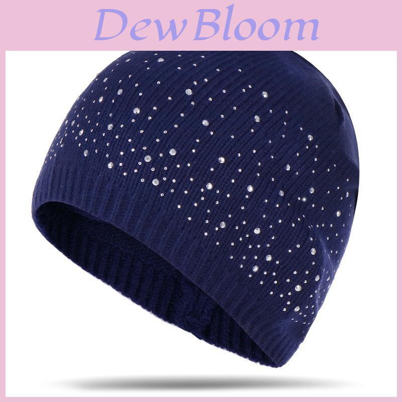 Knitted Hat For Women With Multicolor Rhinestones And Warm Wool Blend For Autumn Winter Fashion