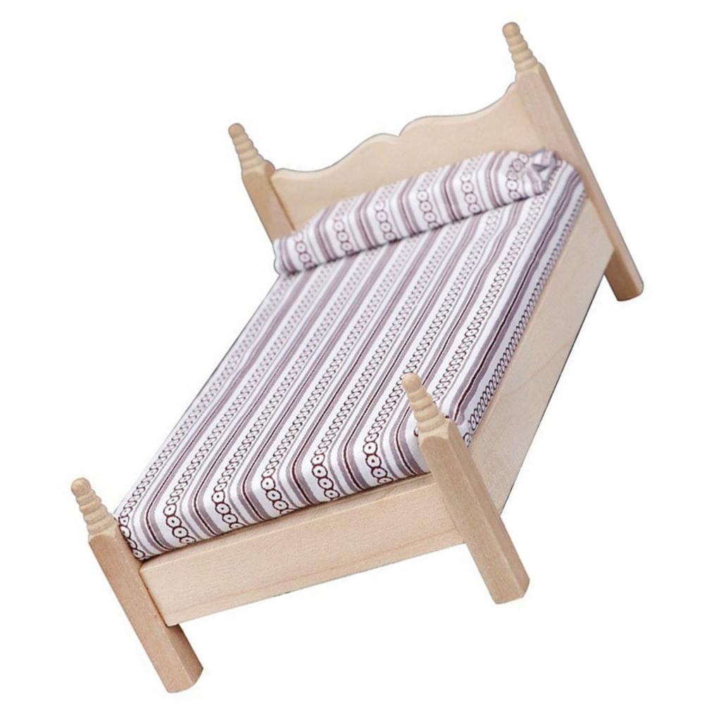 Miniature Wooden Bed for Doll House Scenes 1 12 Scale Realistic Furniture Model Child Safe Design