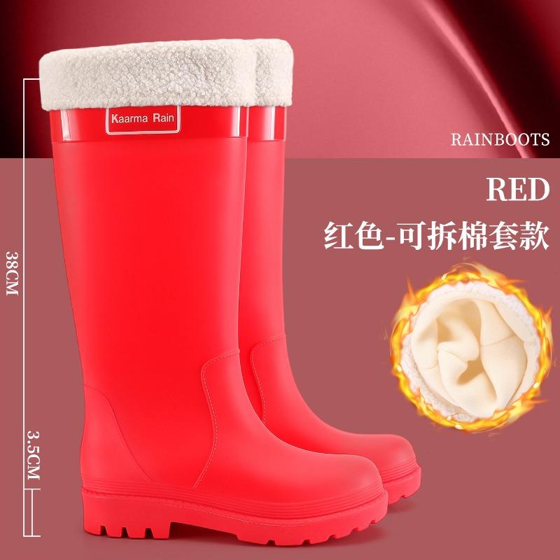 Extra High Rain Shoes Women's Water Shoes Fashion Wear Waterproof and Velvet Warm Adult Rainforest Hiking Non-slip Rubber Rain Boots