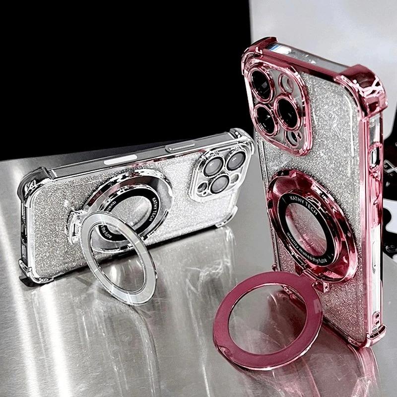 A 16 36 56 Clear Chain Luxury Ring Holder Plating Silicone Case For Samsung Galaxy A16 A26 A36 A56 A15 A35 A55 Shockproof Cover