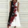 Plus Size Ladies Sleeveless Crew Neck Dress Vivid Leaf Floral Pattern Flowy Midi Gown