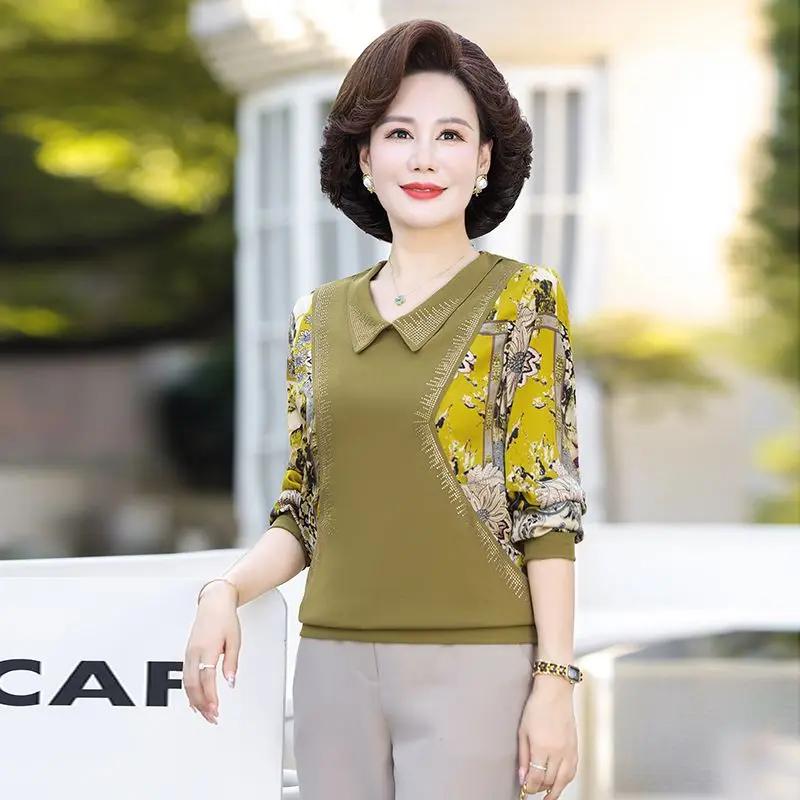 

Long -sleeved Top New Fogn Qi Covered Versatile Small Shirt Fashion T -shirt Stitching Hot Diamond Bottom XL зелений