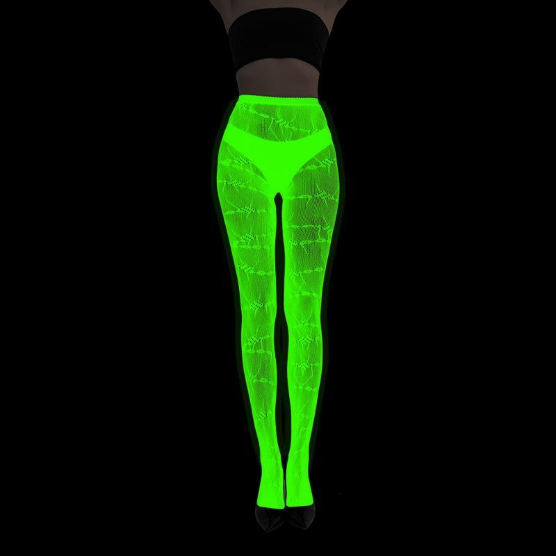 Fluorescent Pantyhose Luminous Fishnet Socks Green Light Sexy Tattoo Lace Body Jacquard Lace Hollow Socks