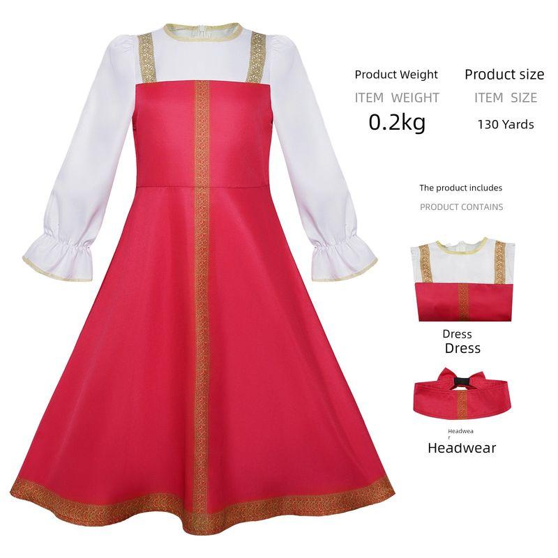 Cross-Border Foreign Trade Russian Ethnic Cosplay Costumes for Sports Events, Children s Cosplay, Two-Dimensional Clothing, Stage Performance Costumes Russian Girls  National Costume 140