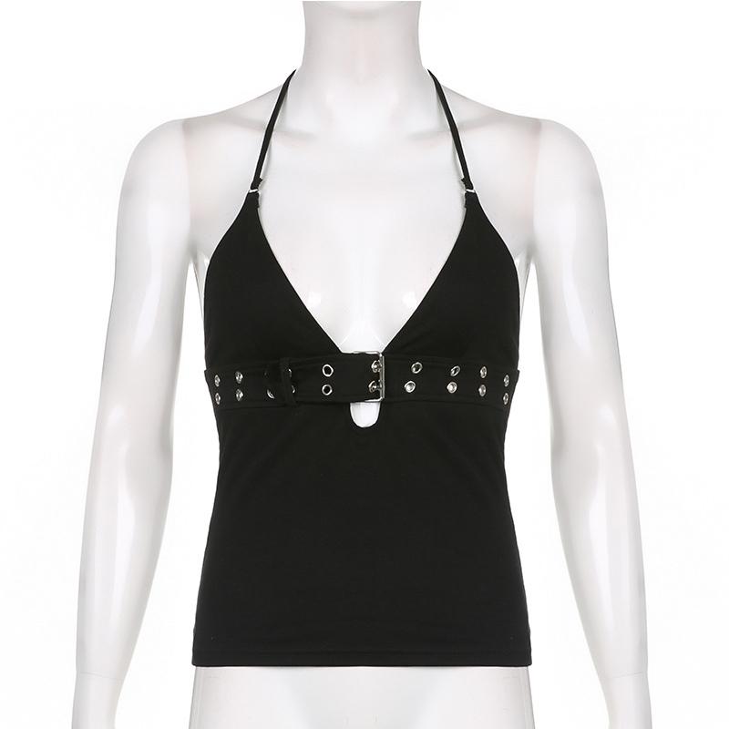 Y2k Bandage Crop Top Black Backless  Top Lace Up Cute Party Beach Summer Sweats Women Retro Basic Mini Vest Punk
