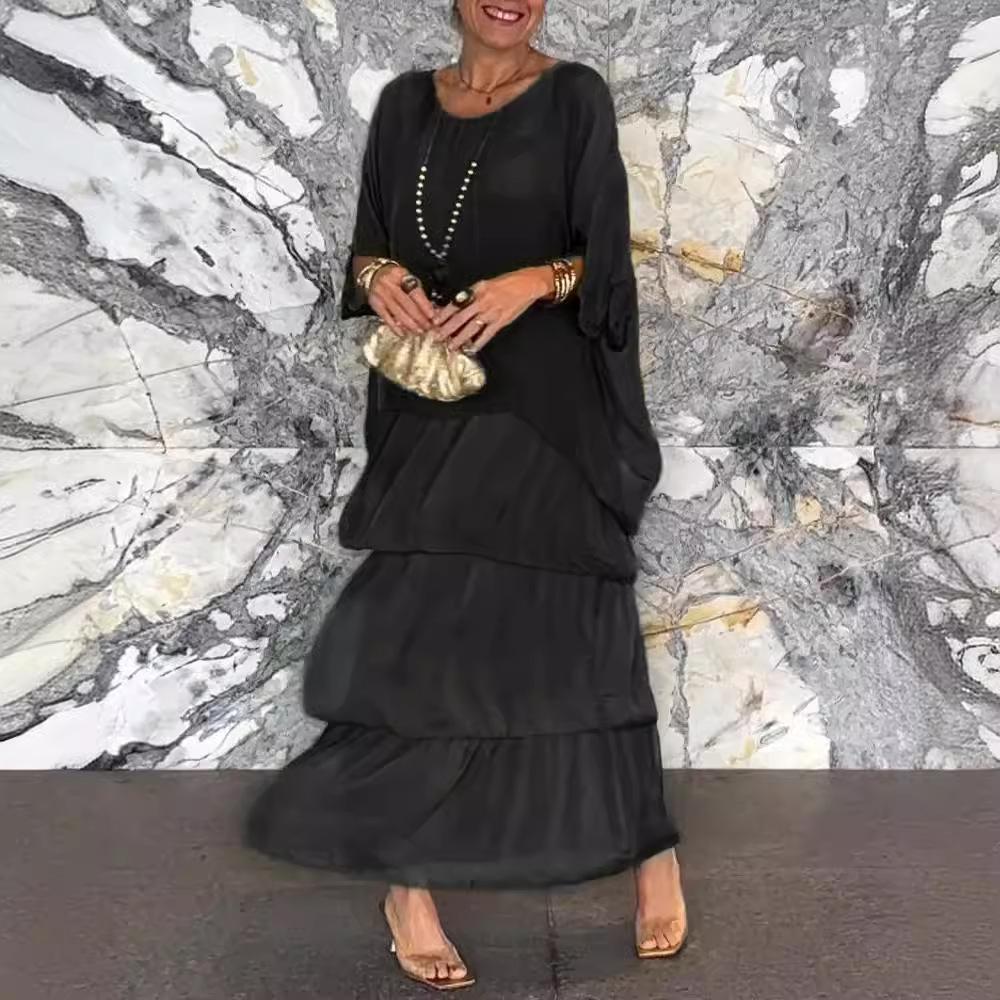 Women's Fashion Round Neck Batwing Sleeve Long Dress