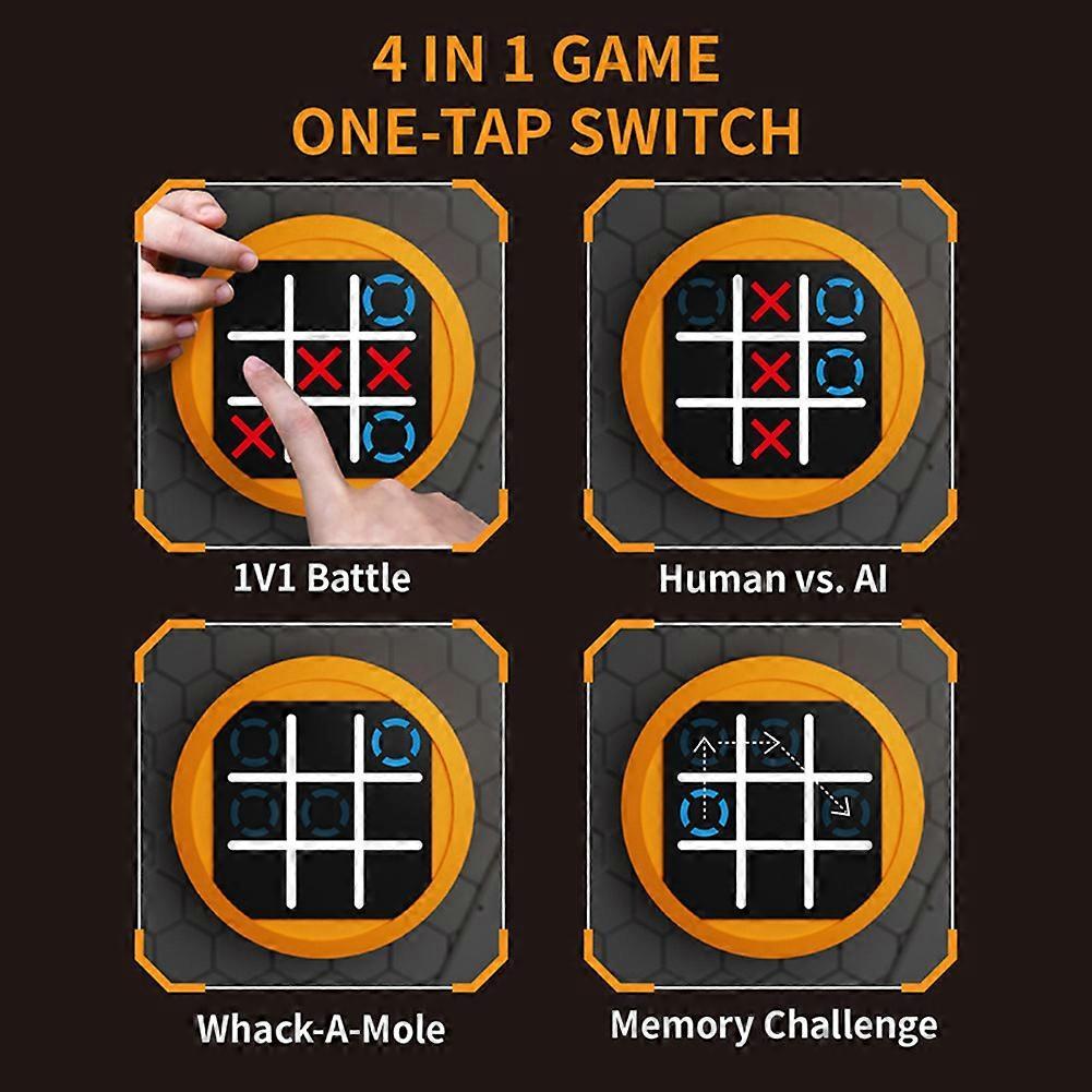 4-in-1 Tic Tac Toe & Whack-a-Mole Bolt Game, Rechargeable Handheld Puzzle Console, Portable Brain Teaser Memory Game for Kids & Adults