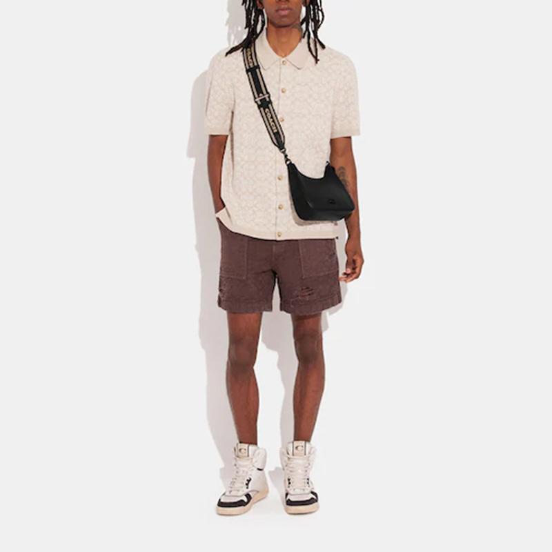 Coach Shoulder Bag Hobo 23 Letter Logo Logo Nameplate Strap Embroidered Cross Pattern Canvas with Leather Half Moon Crossbody Medium Women's Black