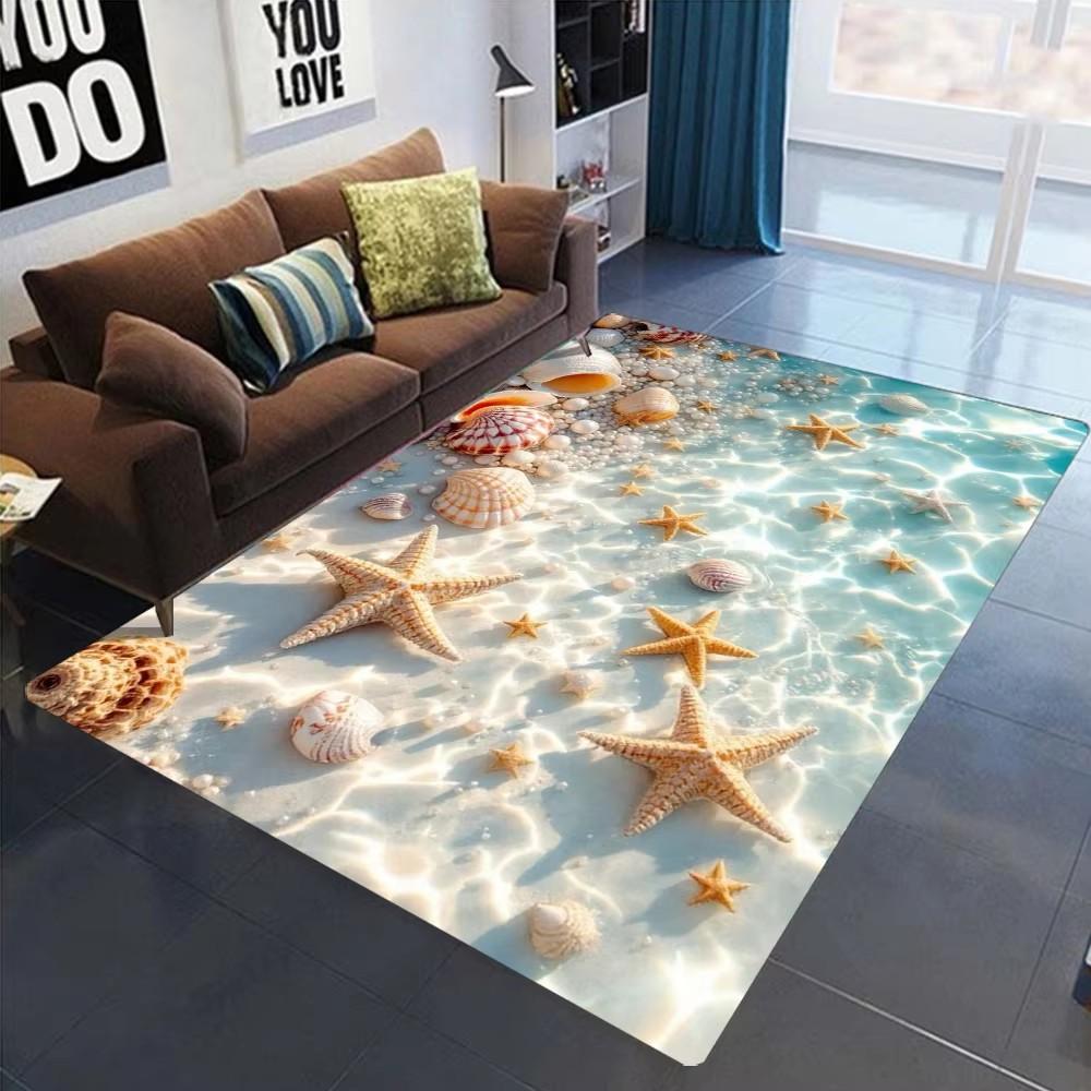 2025 Neuer Seestern Strand Muschel Seestern Sand Teppich Teppich für Wohnzimmer Schlafzimmer Zuhause Sofa Dekoration, Kinder Spielen Rutschfeste Bodenmatte