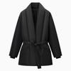 Womens Warm Loose Cotton Blend Coat With Drawstring Solid Color Casual Ethnic Style Winter Jacket