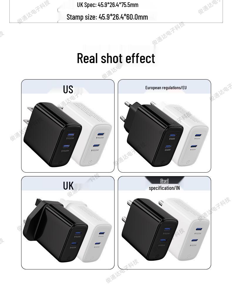 Compatible Dual Type-C Charger for Samsung S25 and Apple 16, Safety Certified, European and American Standards, Fast Charging Capable.