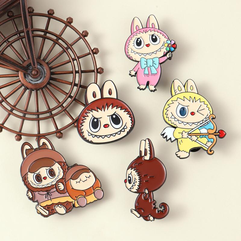 Anime Cute Enamel Labubu Brooch Cartoon Metal Studen Badge Pins Jewelry Brooches Men Women Backpack Jewelry Accessories