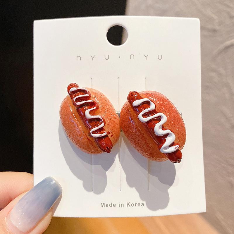 1/5pcs Funny Food Hair Clip for Women; Cute Duck Mouth Clip; Side Bangs Pizza Dog Bread Popular Hair Pin