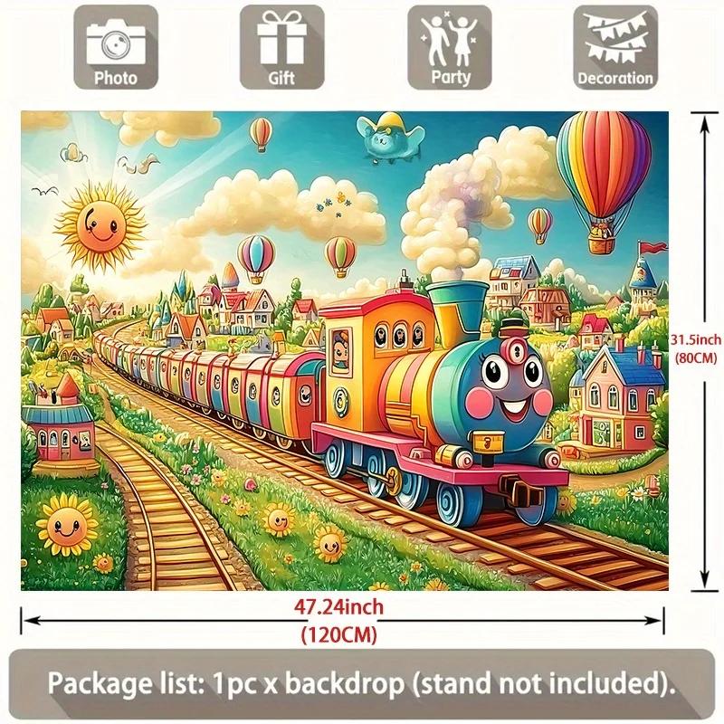 2D 1 Stück buntes Park-Hintergrundgewebe im Zug-Design, geeignet für die Verwendung als Hintergrund im Schlafzimmer und Büro