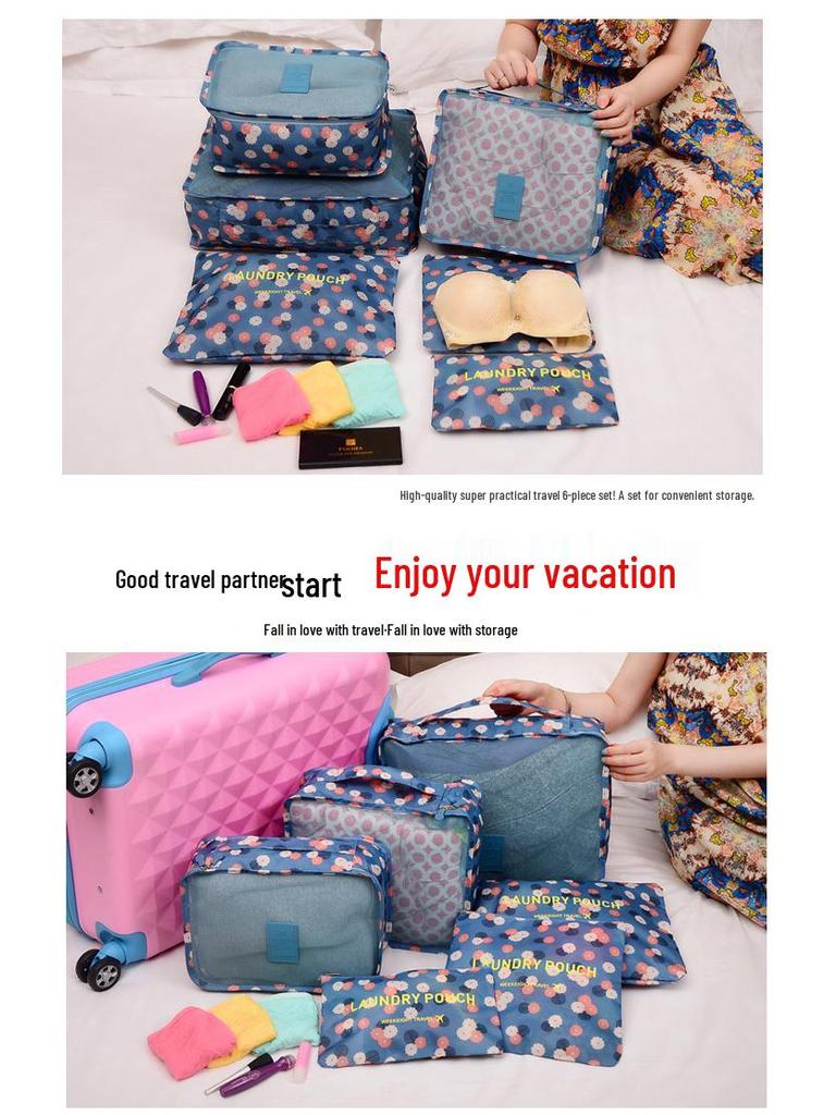 Korean Style 6-Piece Travel Organizer Set and Makeup Bag