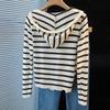 Women's Slim Fit Faux Two-Piece Striped Hooded Knit Top