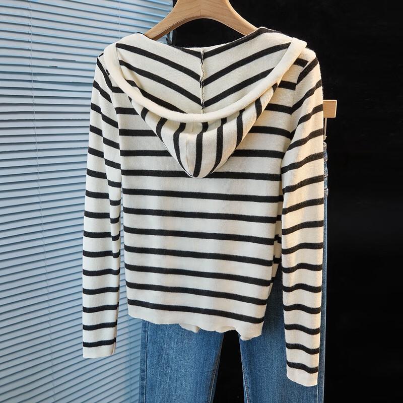 Women's Slim Fit Faux Two-Piece Striped Hooded Knit Top
