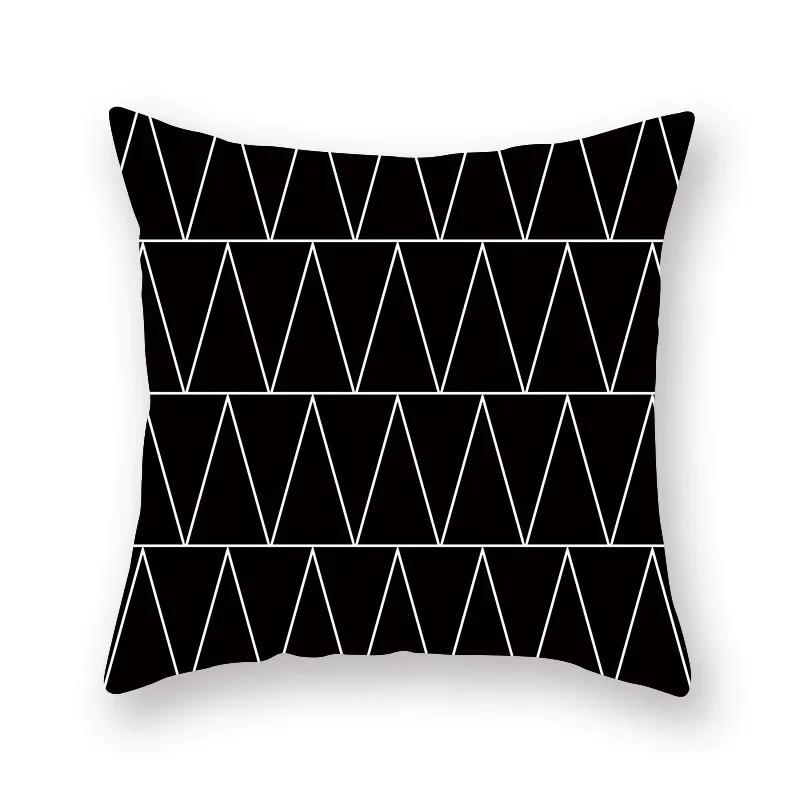 Black White Geometric Pattern Cushion Cover Polyester Sofa  Upholstery Pillowcase Home Decor
